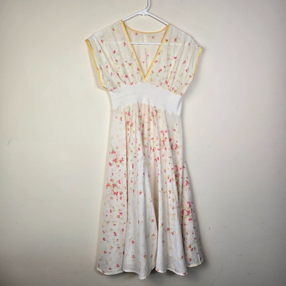 Vintage 70s Floral Summer Dress Boho Prairie Cottagecore Empire Waist Handmade - Picture 2 of 16